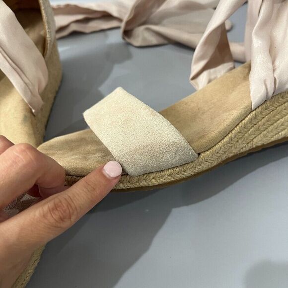 UGG Trina Jute Suede Wedge Tan Espadrille Ankle Ribbon Tie Sandals Size 6.5 - Picture 6 of 13